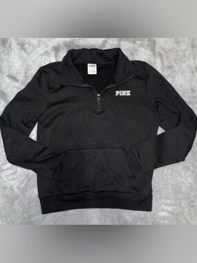 PINK Victoria’s Secret Black Quarter Zip Pullover Sweatshirt XS